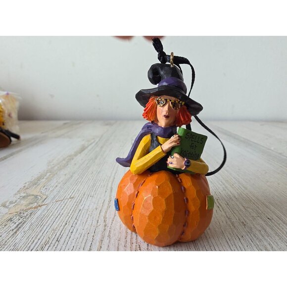 Knitter witch Halloween ornament spells cute pumpkin tree - Picture 5 of 7